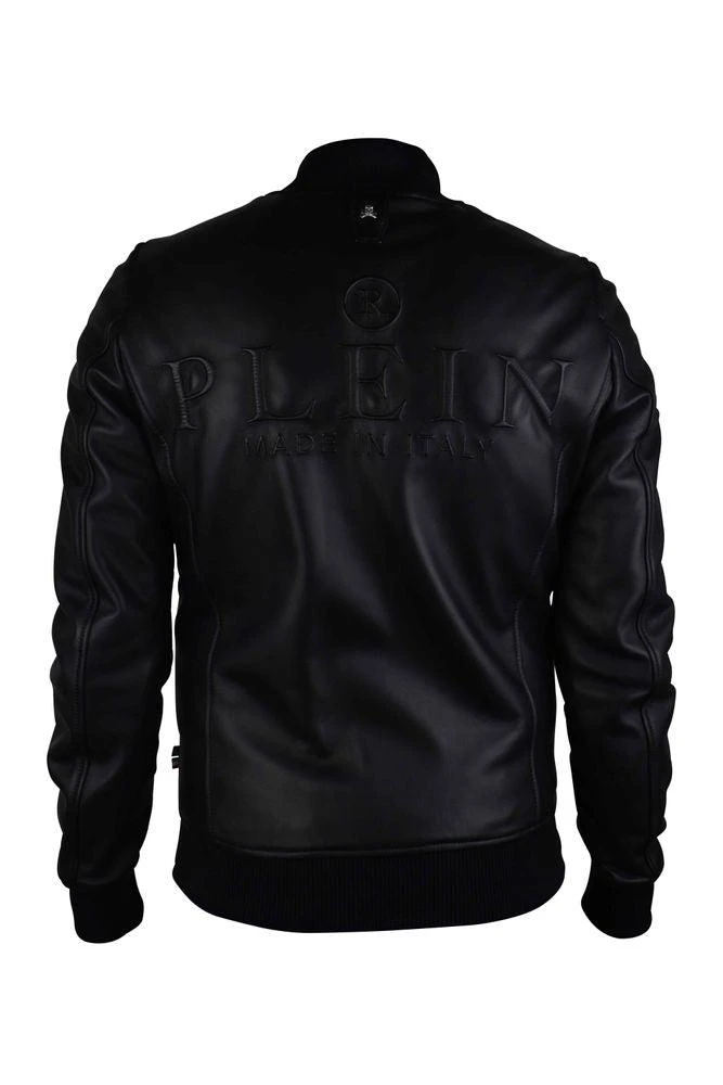 Philipp Plein Black Leather Bomber Jacket With Silver Accents 3