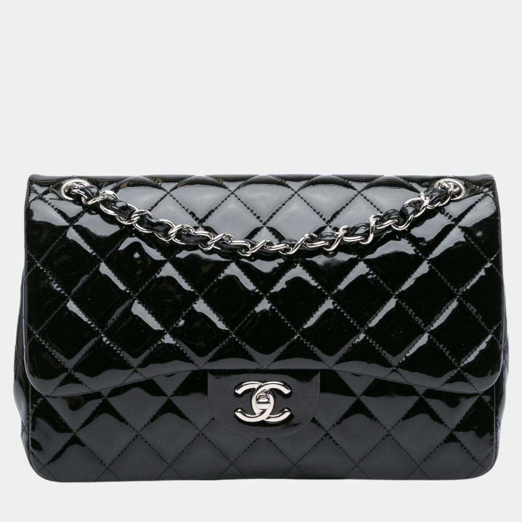 Chanel Chanel Black Jumbo Classic Patent Double Flap