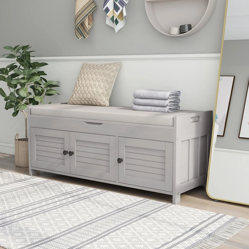 Streamdale Furniture Streamdale Storage Bench With 3 Shutter-Shaped Doors With Removable Cushion 5
