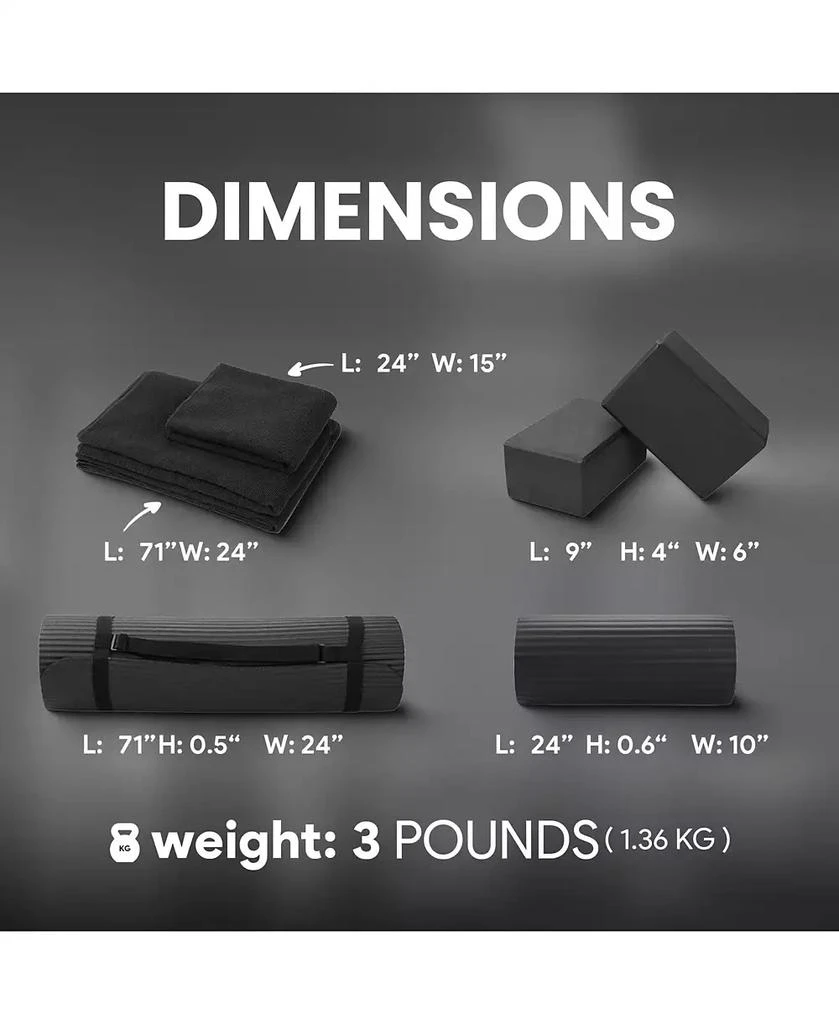 BalanceFrom Fitness 7 Piece Yoga Set with Mat, Stretch Strap
Knee Pad, Black 7