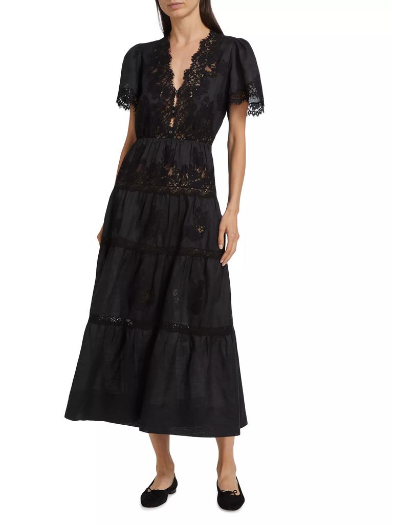 DÔEN Graciela Lace Trim Short-Sleeve Midi-dress