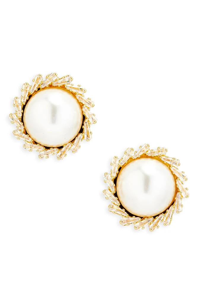 Tasha Faux Pearl 
Cubic Zirconia Button Stud Earrings
