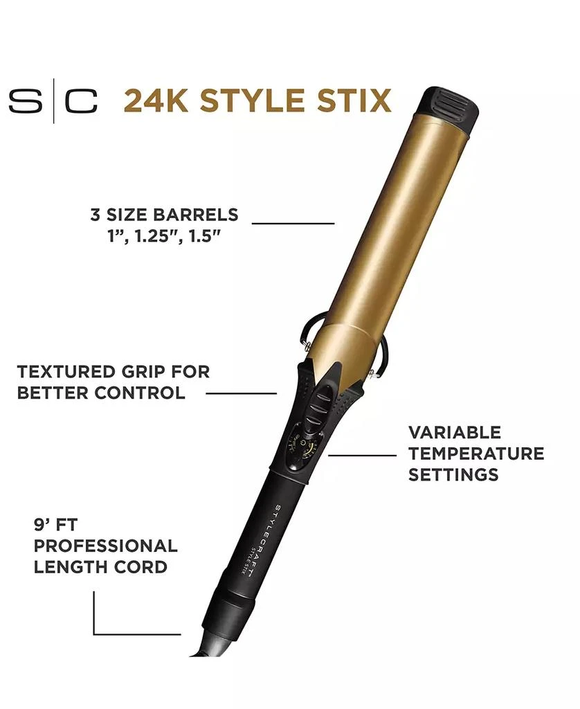 StyleCraft Professional 24K Style Stix Long-Barrel Spring Hair Curling Iron 3/4" 6