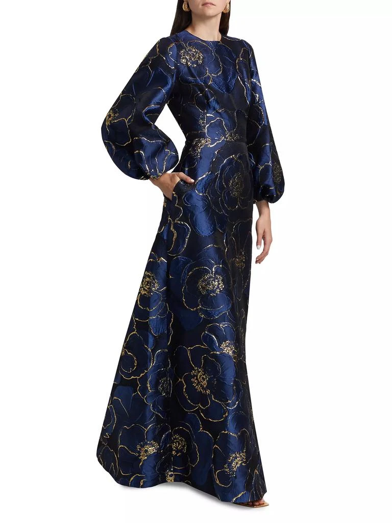 REEM ACRA Brocade Puff-Sleeve Kaftan Gown 4
