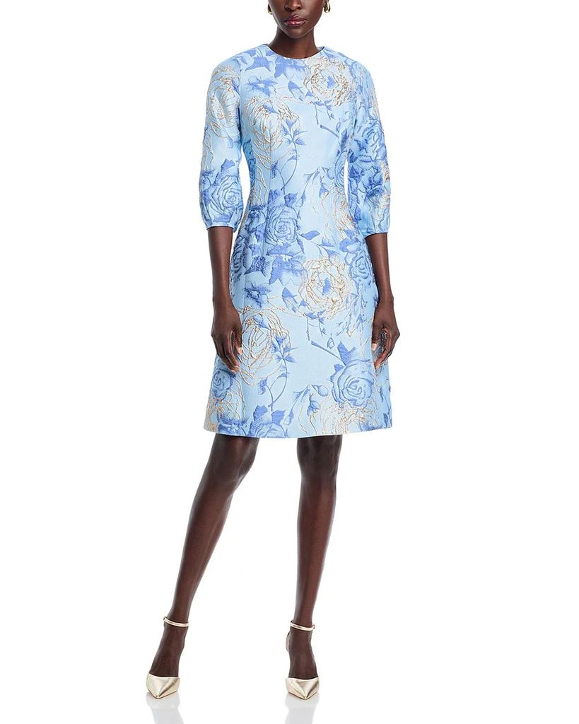 Teri Jon Metallic Floral Jacquard Dress 1
