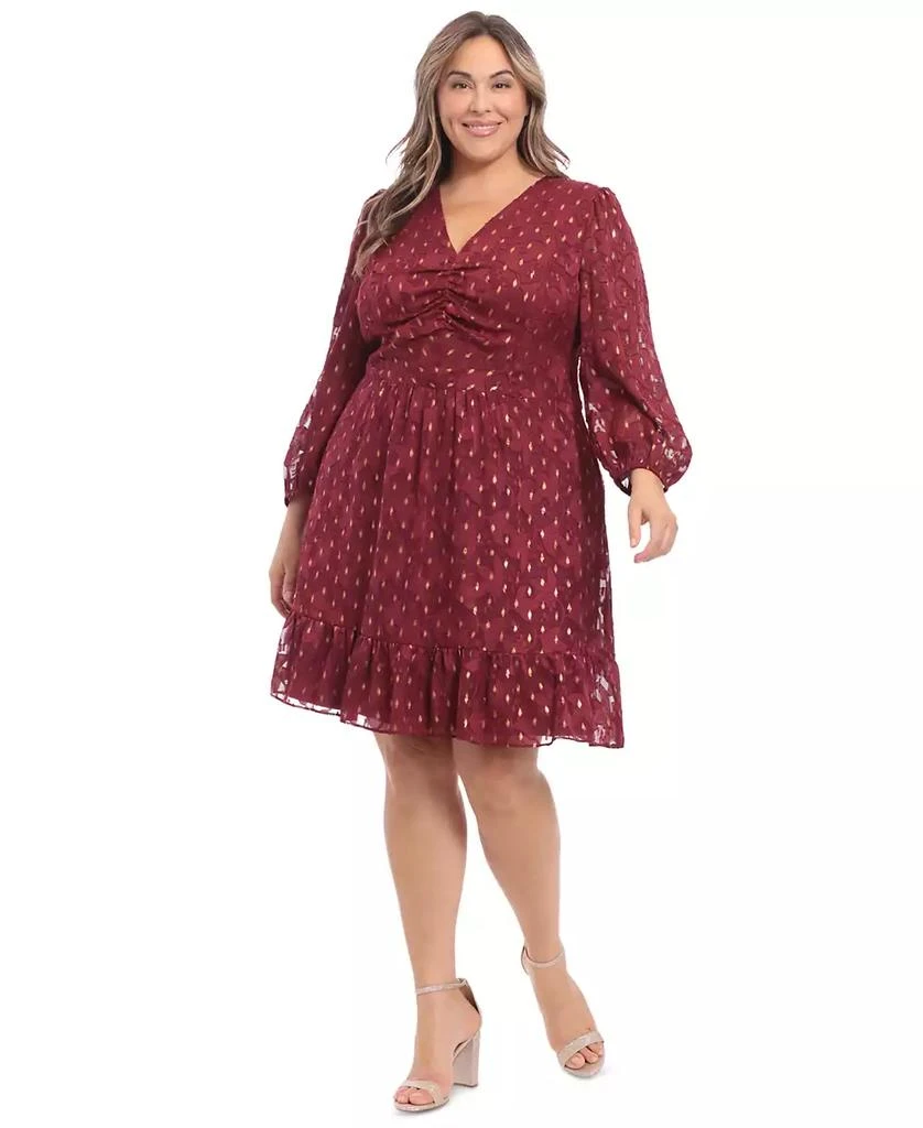 London Times Plus Size Clip-Dot Fit & Flare Dress 1