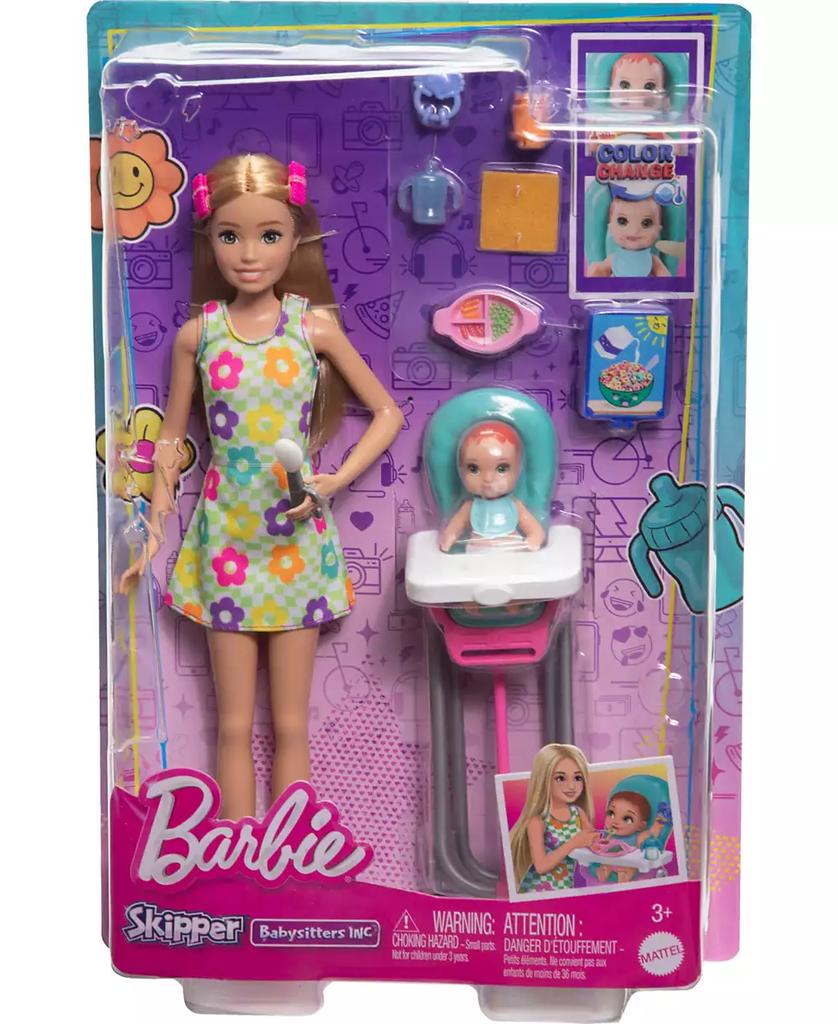 Barbie Skipper Babysitters Inc. and Play Set, Includes Doll with Blonde Hair, Baby, and Mealtime Accessories, 10 Piece Set