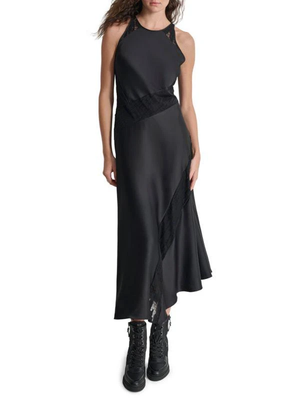 DKNY Satin Lace-Panel Midi-Dress 4