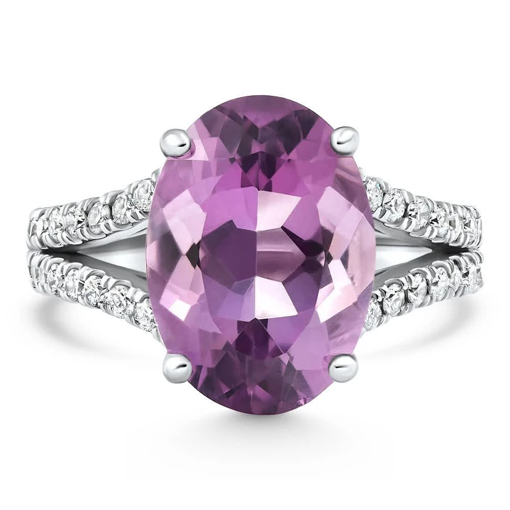 Pompeii3 4 3/4Ct Amethyst Diamond Split Shank Engagement Ring 14k White or Yellow Gold 5