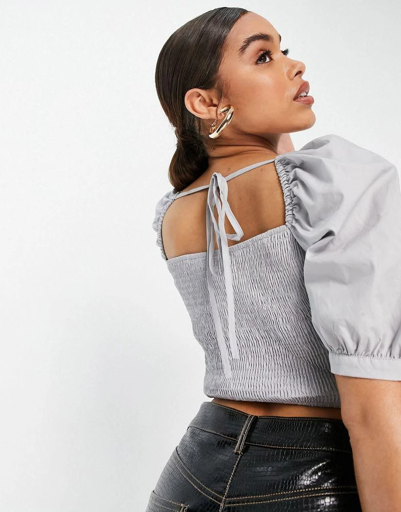 NA-KD NA-KD puff sleeve wrap blouse in light blue 3