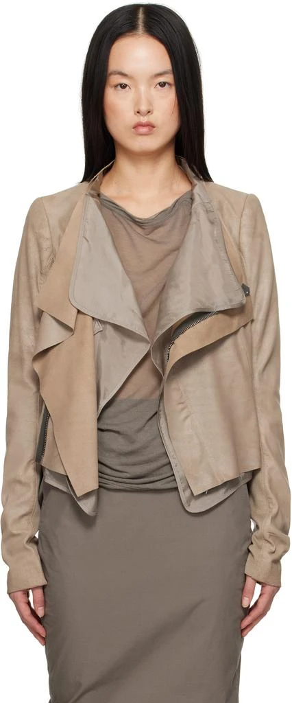 Rick Owens Beige Hollywood Low Neck Leather Biker Jacket 1