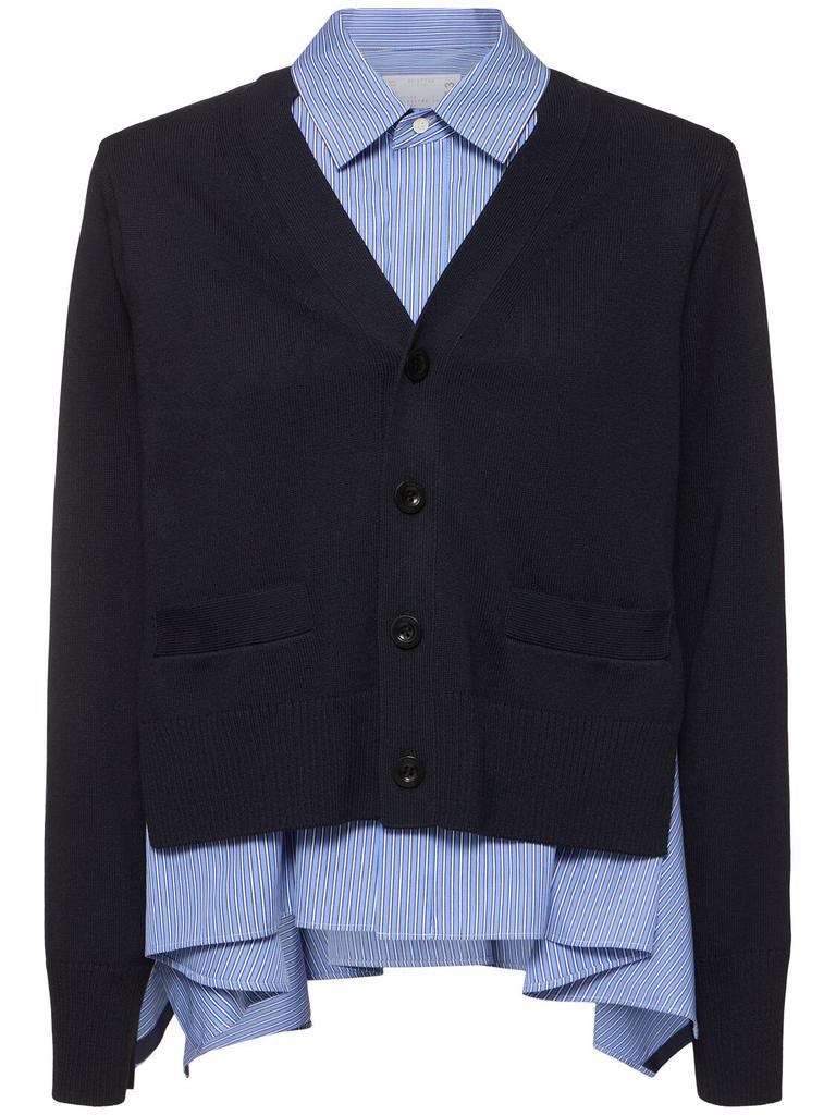 Sacai Wool Knit X Nylon Twill Cardigan - Women's Cardigans