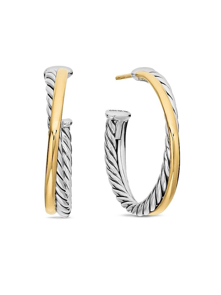 David Yurman Crossover Hoop Earrings in Sterling Silver with 18K Yellow Gold, 26.5mm
