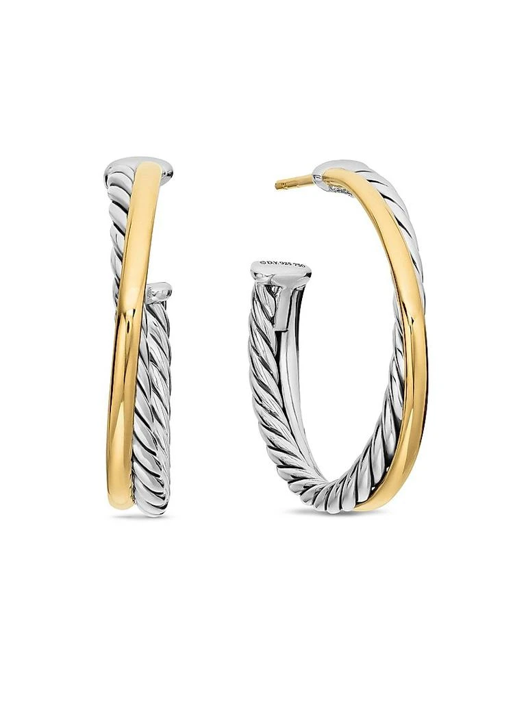 David Yurman Crossover Hoop Earrings in Sterling Silver with 18K Yellow Gold, 26.5mm 1