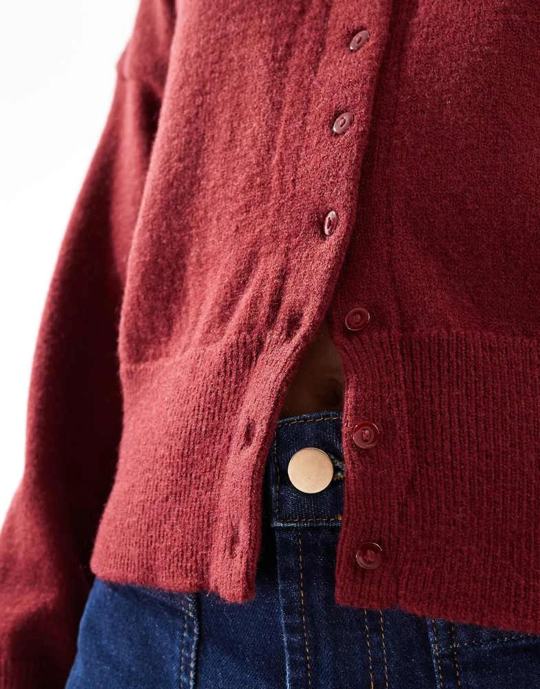 Daisy Street Daisy Street fitted waist cardigan in burgundy 4