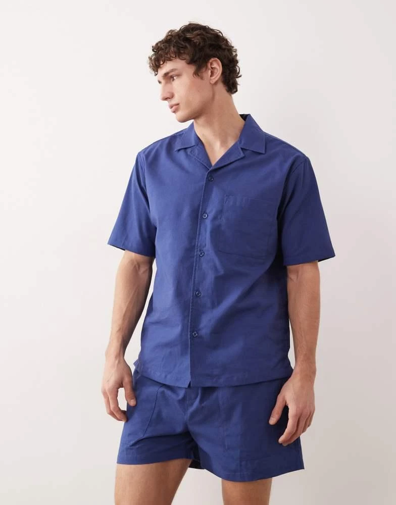 Free Society Free Society linen blend short sleeve shirt in faded denim