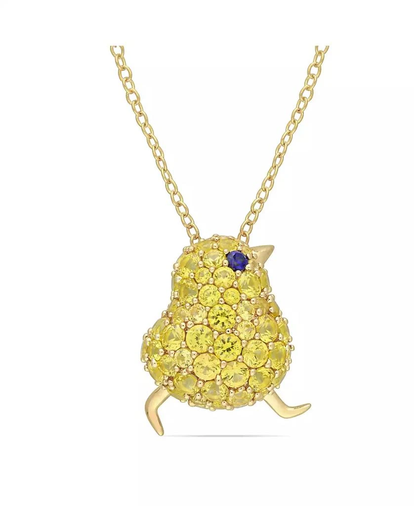 Macy's Lab Grown Blue and Yellow Sapphire (3 ct. t.w.) Chick Bird Necklace in 18k Gold Over Sterling Silver 1