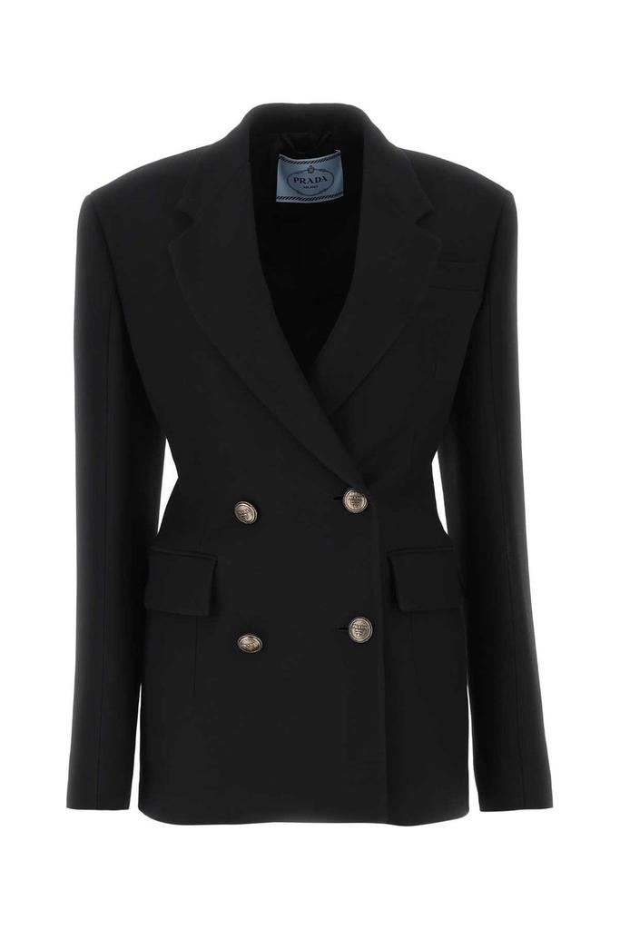 Prada Single-Breasted Wool Jacket with Feather Trim