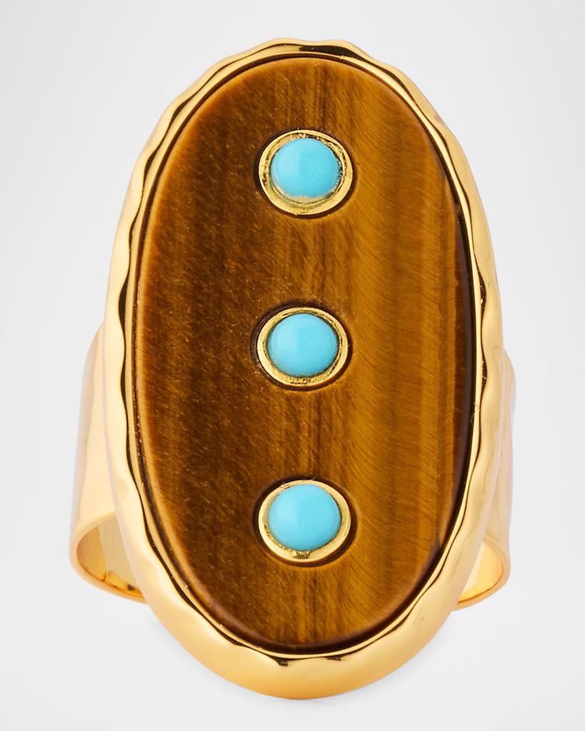 NEST Jewelry Tigers Eye Turquoise Studded Adjustable Ring