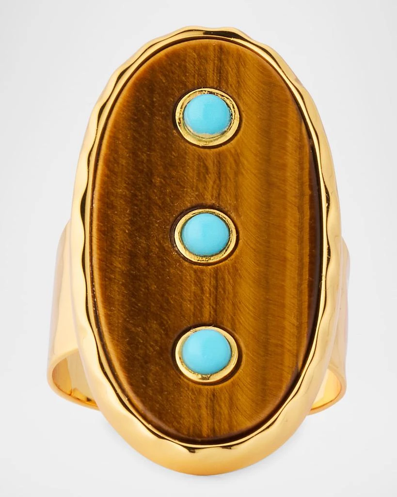NEST Jewelry Tigers Eye Turquoise Studded Adjustable Ring 1