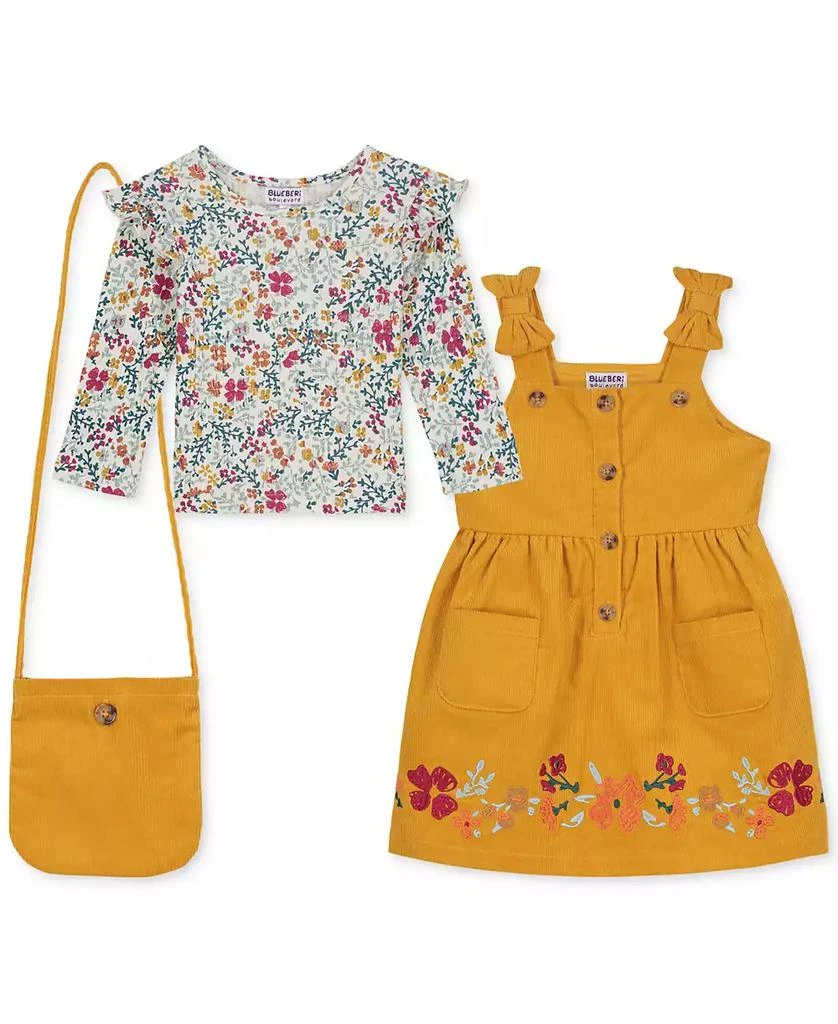 Blueberi Boulevard Little Girls Top, Corduroy Dress and Crossbody Bag Set 3