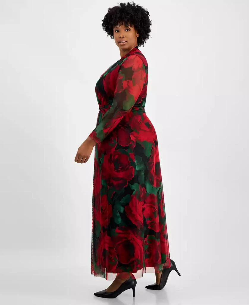 Anne Klein Plus Size Rose-Print Twist-Front Maxi Dress 3