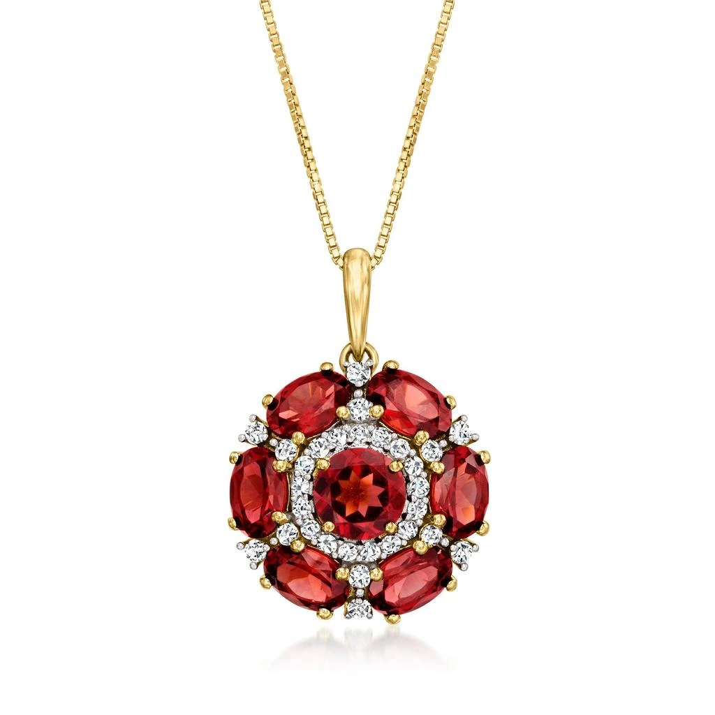 Ross-Simons Garnet and . Diamond Floral Pendant Necklace in 18kt Gold Over Sterling 1