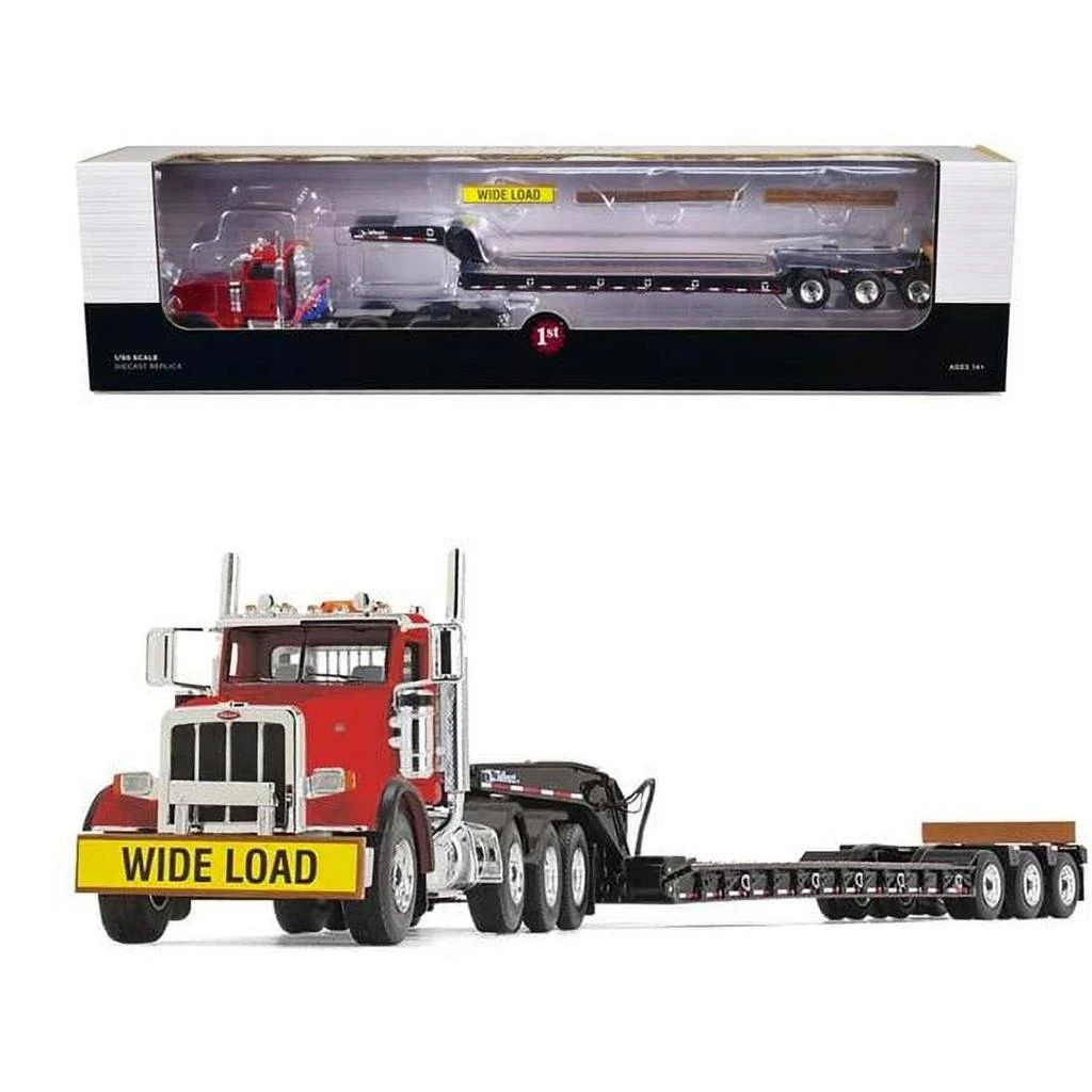First Gear Peterbilt 367 Cola Talbert 55SA Tri-Axle Lowboy Trailer 1 by 50 Scale Diecast Model Day Cab Red & Black 1