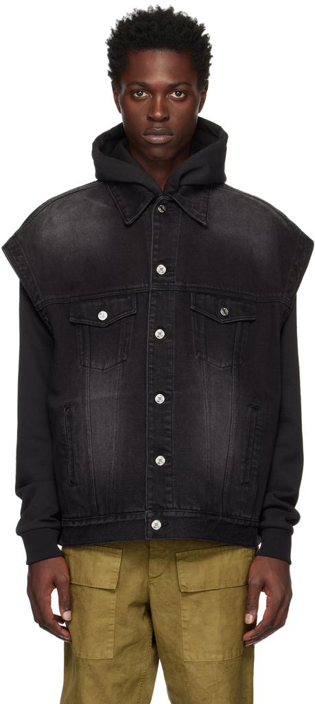 We11done Black Oversized Trucker Denim Vest