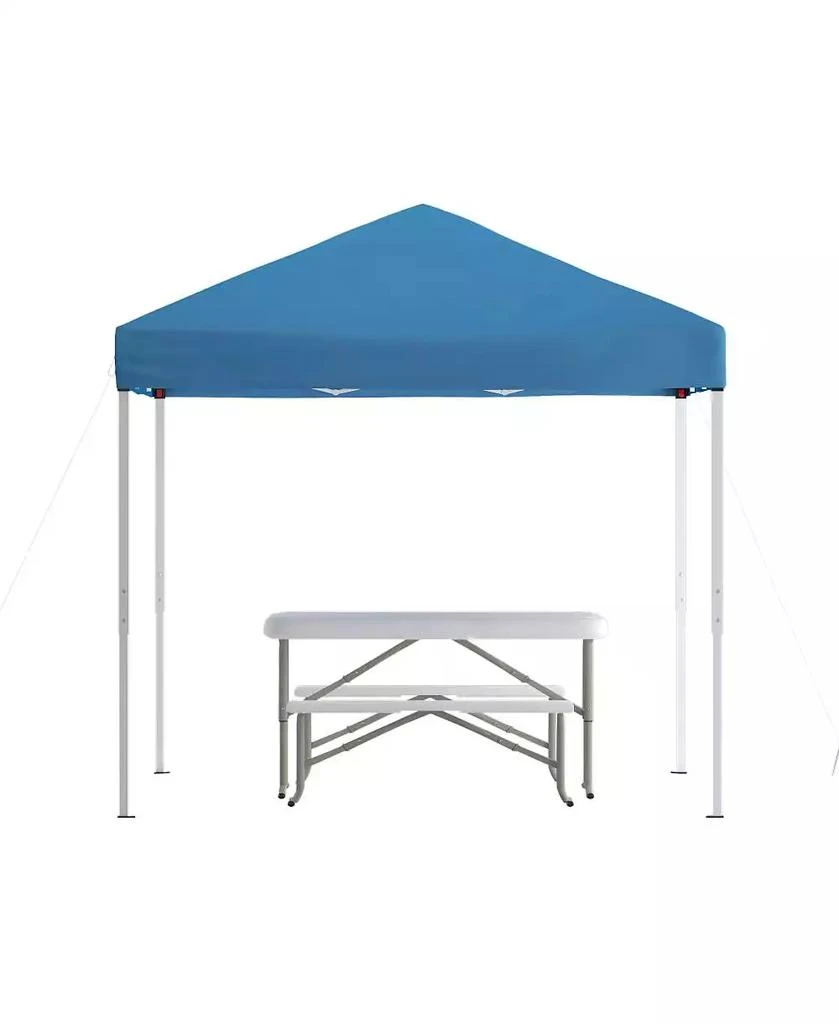 EMMA+OLIVER Portable Tailgate, Camping Or Event Set With White Pop Up Event Canopy Tent With Carry Bag And Folding Table With Benches Set 1