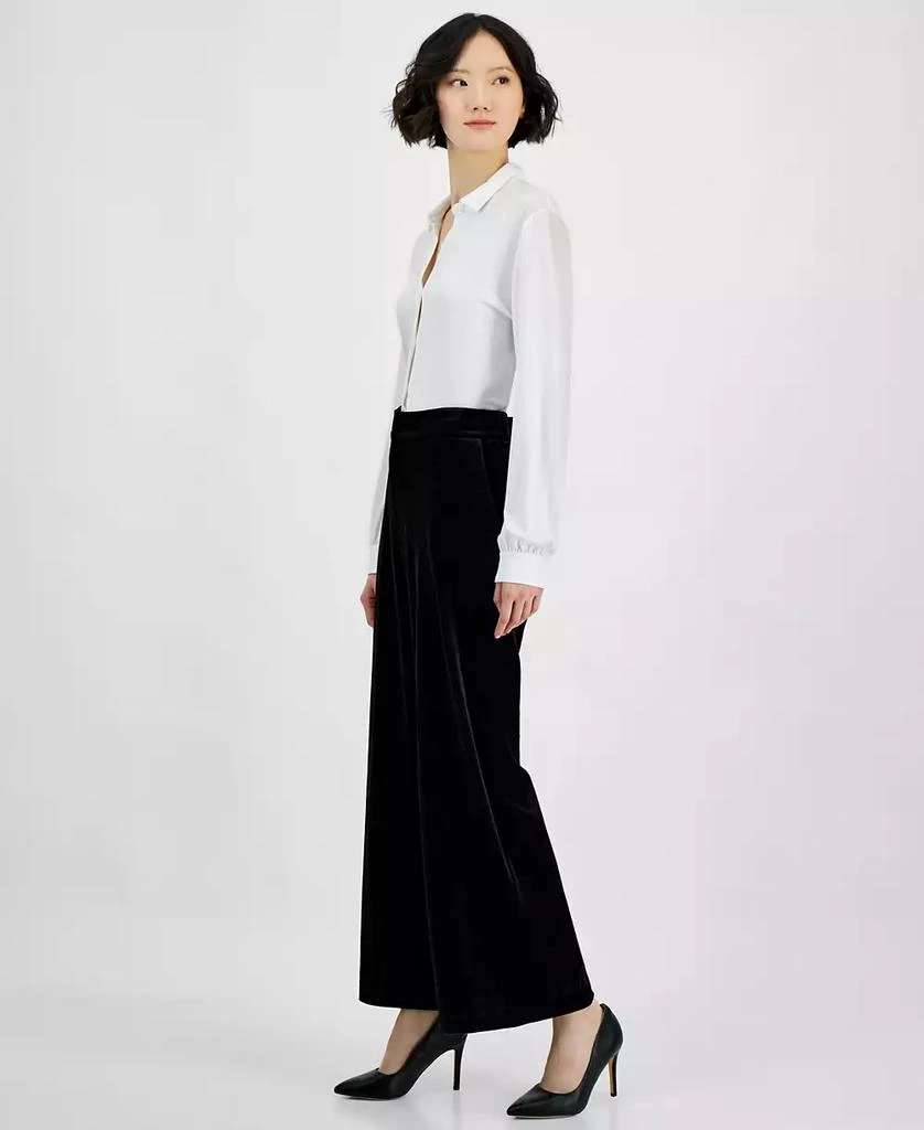 Tahari Women's Mid-Rise Velvet Wide-Leg Pants 3