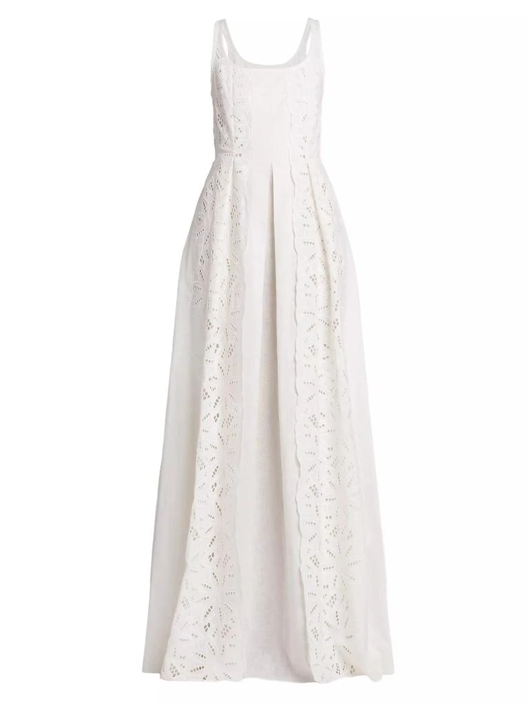 Alberta Ferretti Linen-Blend Eyelet A-Line Gown 1