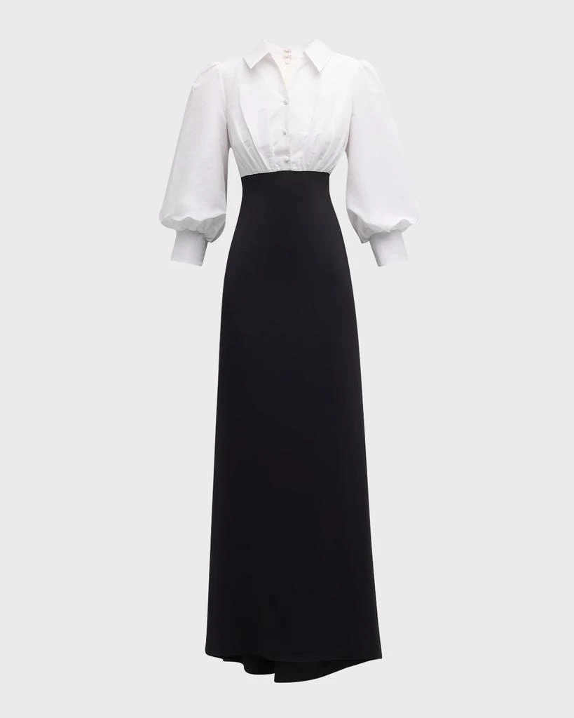 Badgley Mischka Blouson-Sleeve Shirt Gown 1