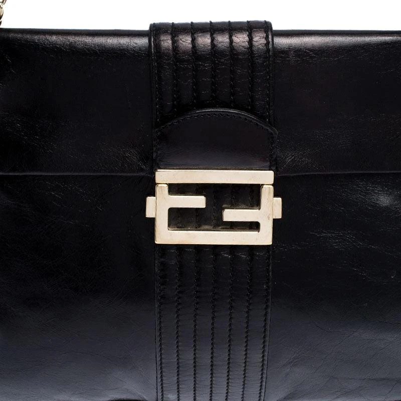 Fendi Fendi  Leather Maxi Baguette Flap Shoulder Bag 3
