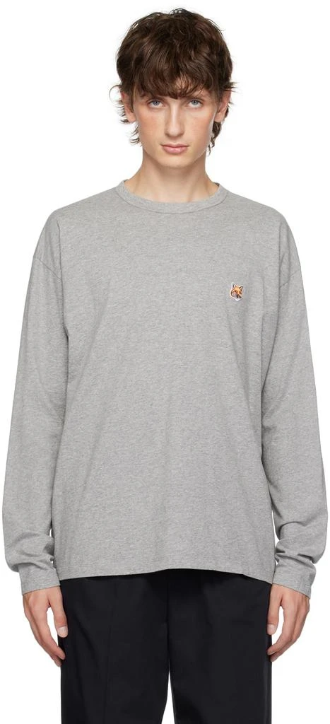 Maison Kitsune Gray Fox Head Long Sleeve T-Shirt 1