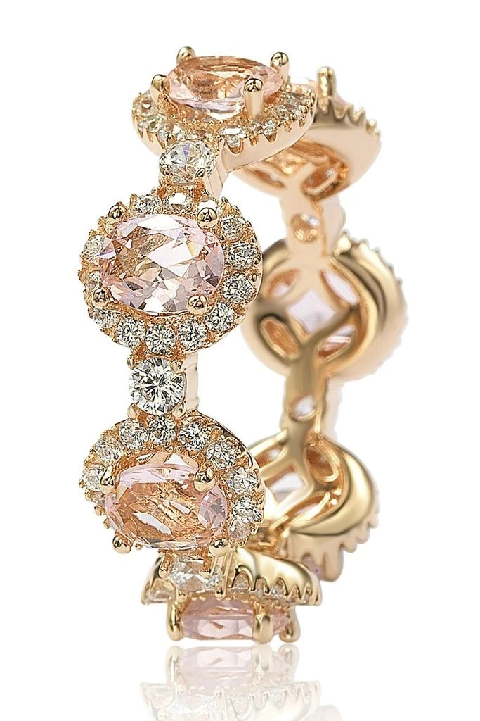 Suzy Levian Rose-Tone Sterling Silver Prong Set CZ 
Pave Halo Station Eternity Band Ring 3