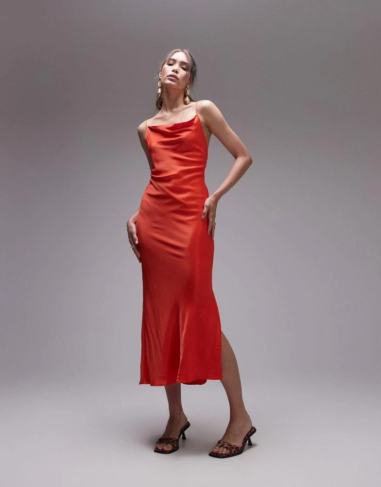 Topshop Topshop cowl neck scoop back midi dress in red 1