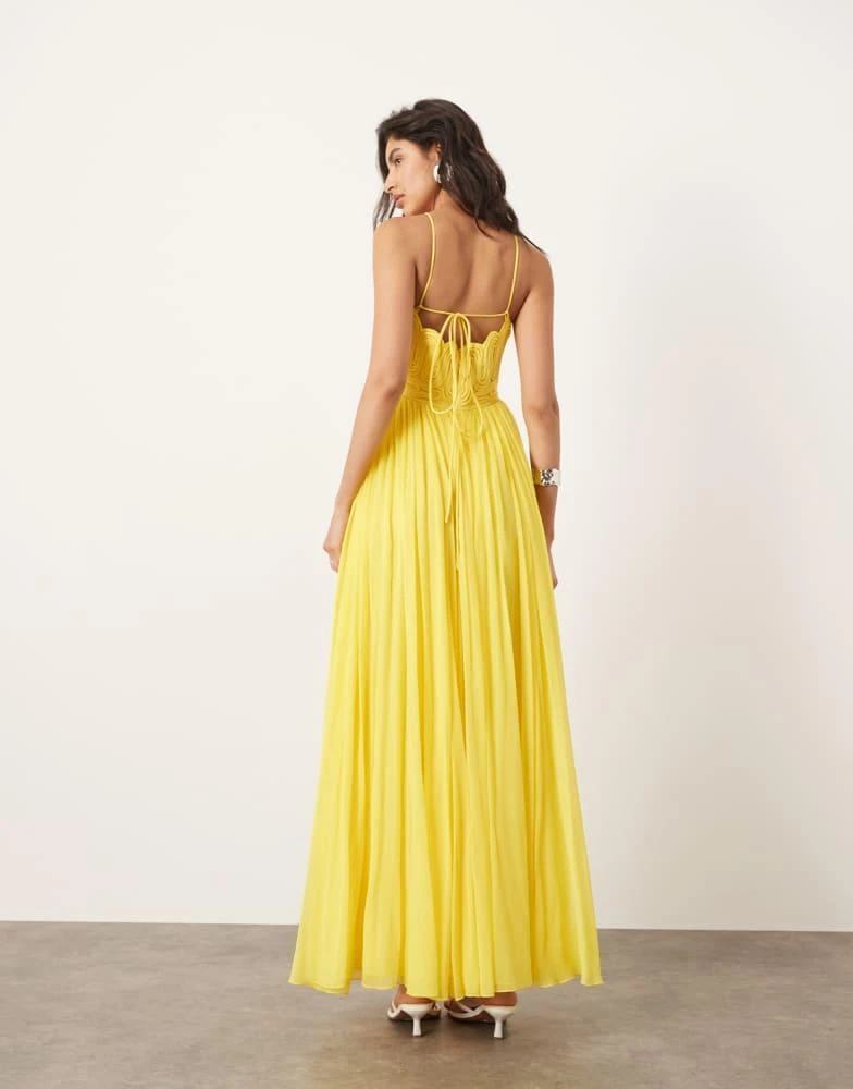 ASOS ASOS EDITION embroidered satin cornelli maxi dress with chiffon skirt in yellow 4