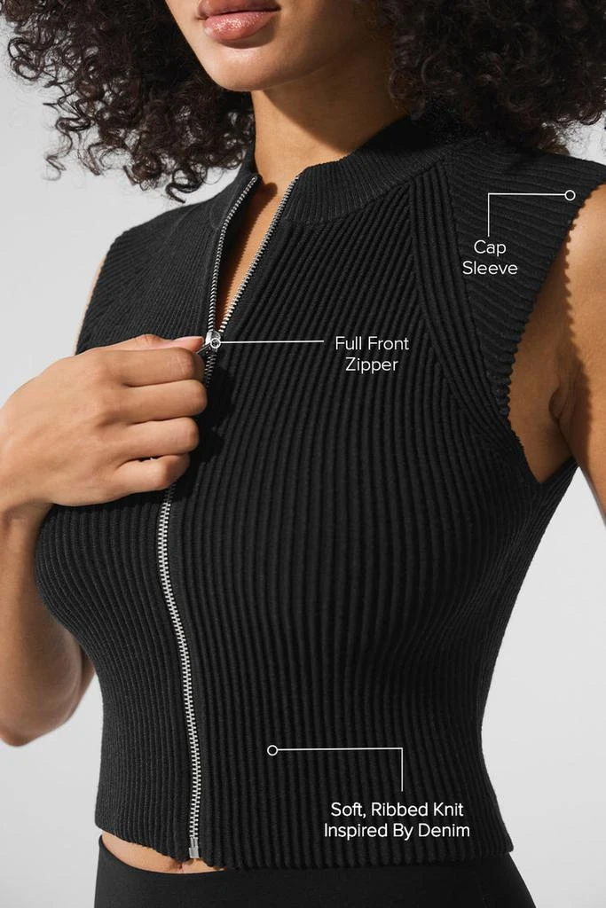 Alo Denim Knit Sleeveless Full Zip Top - Oat Milk/Ivory 2