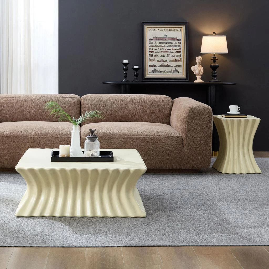 Streamdale Furniture Streamdale Vintage Fiberglass Coffee Table Set - Beige