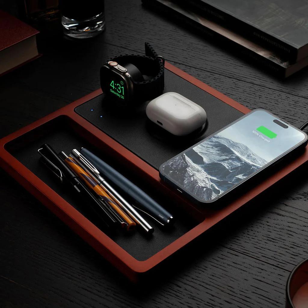 NYTSTND TRIO TRAY Black - 3-in-1 MagSafe Oak Wireless Charger with Apple Watch Support 2