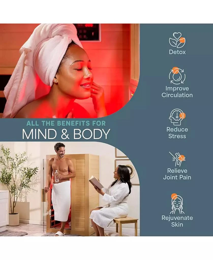 LifePro RejuvaCure Far Infrared Sauna with Red Light, Bluetooth 
Chromotherapy – 1-Person Indoor Home Sauna Box with 7 Carbon Heaters 
Canadian Hemlock for Relaxation 
Wellness 8