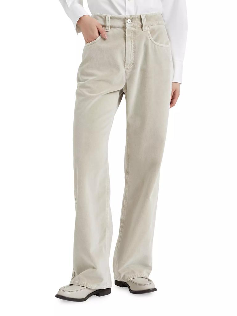 Brunello Cucinelli Garment Dyed Cotton Velvet Loose Trousers