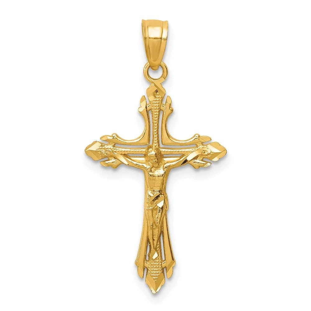 Diamond2Deal 14k Yellow Gold Diamond-cut Crucifix Pendant