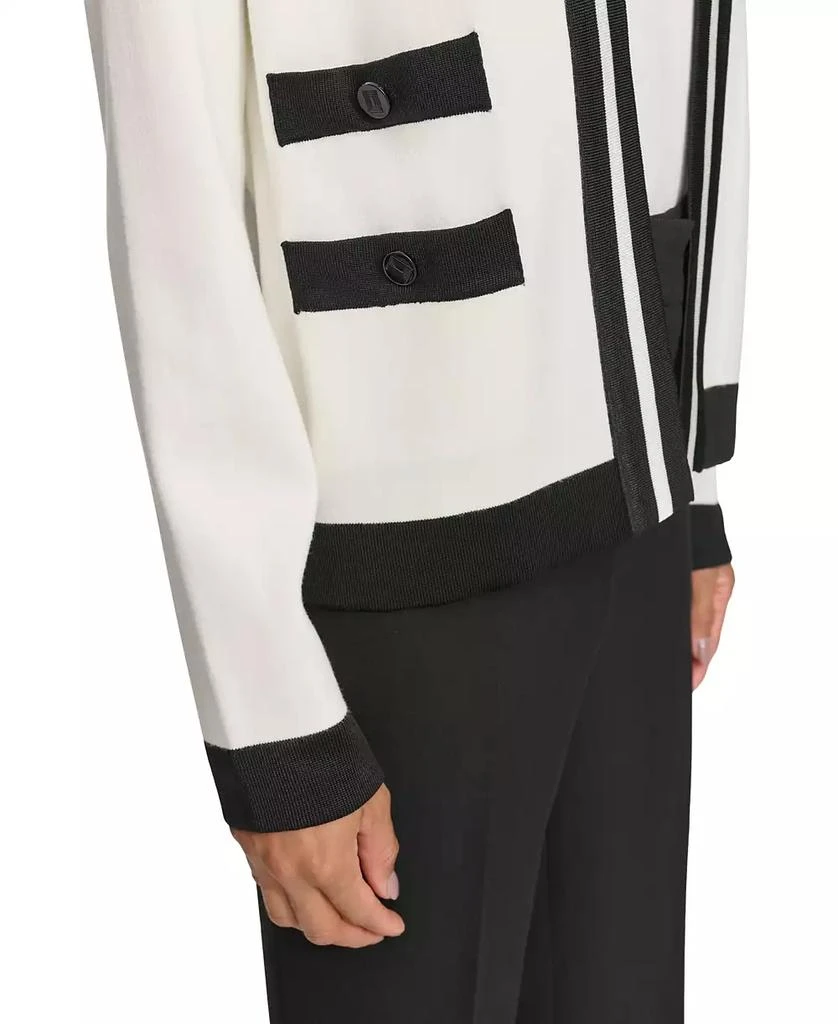Karl Lagerfeld Paris Karl Lagerfeld Women's Open-Front Long-sleeve Knit Cardigan with Contrast Trim 5