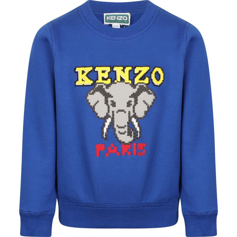 Kenzo Kids Yellow neon logo and elefant print royal blue sweatshirt