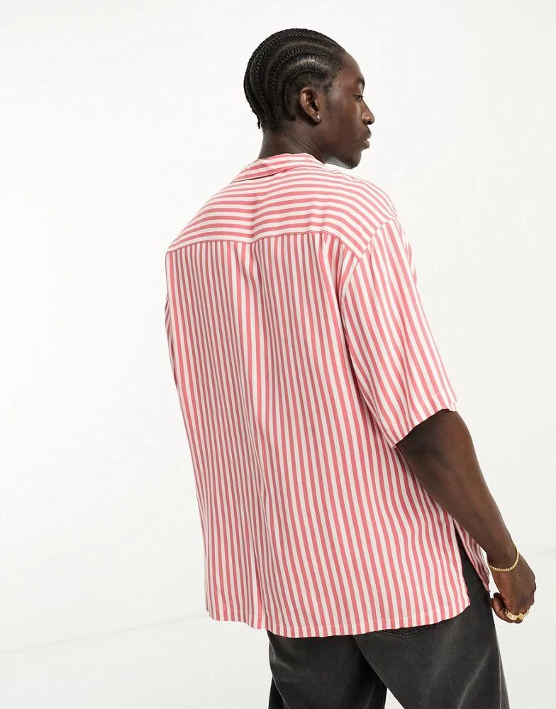 ASOS ASOS DESIGN oversized revere longline bowling stripe shirt in rust 4