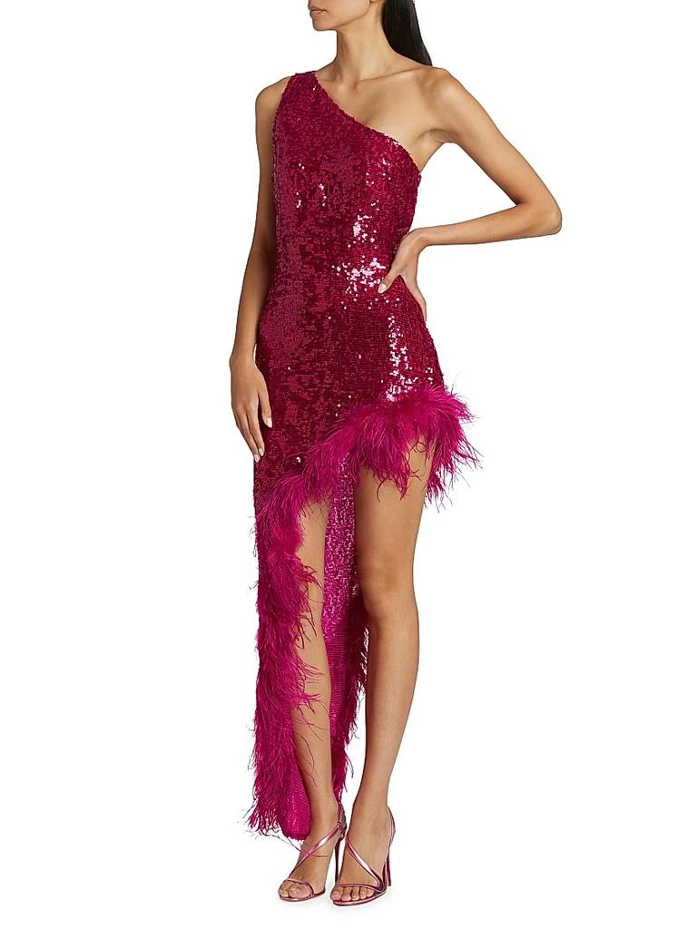 LAPOINTE Sequin Feather One-Shoulder Midi Dress 4