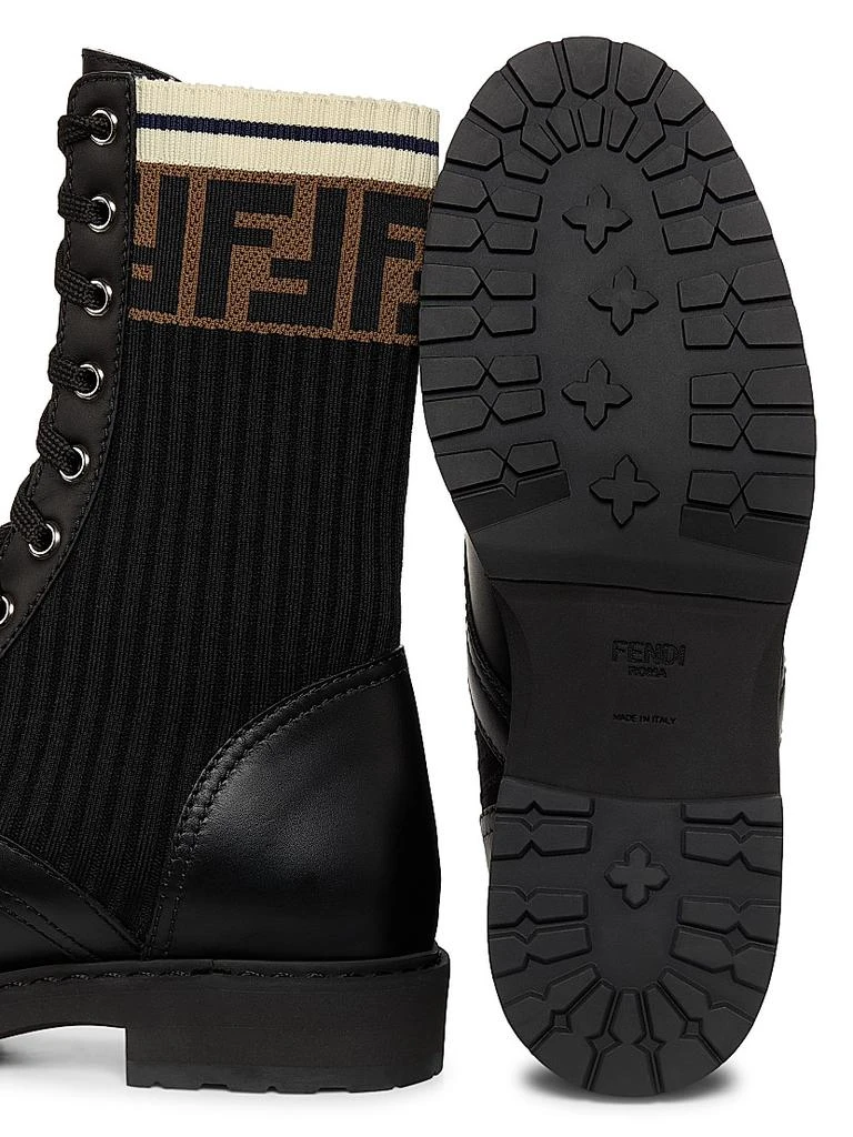 Fendi Rockoko Leather & Knit Combat Boots 6
