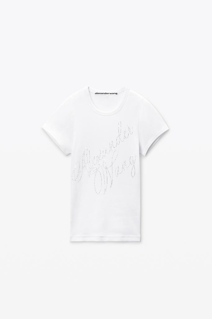 Alexander Wang Crystal Hotfix Tee in Ribbed Jersey